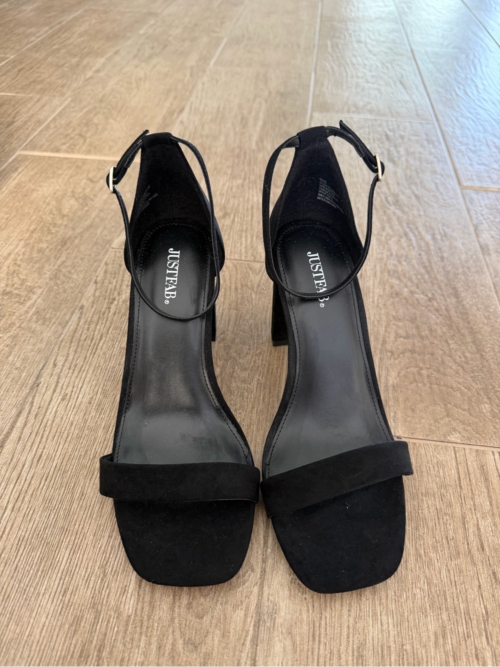 JustFab Black Suede Ankle-Strap Block Heels